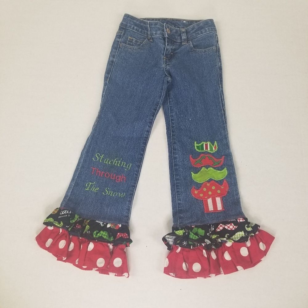 Faded Glory Adjustable Waist Custom Holiday Denim Jeans Size 5‎